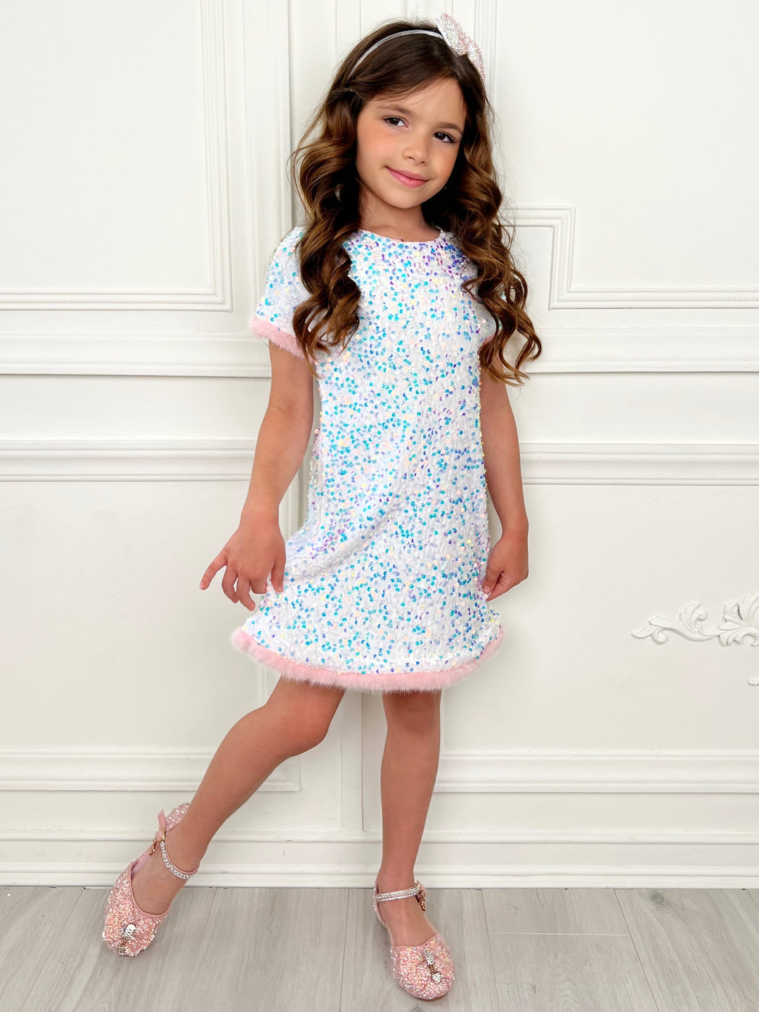 Sparkle & Shine Sequined Fur Party Dress