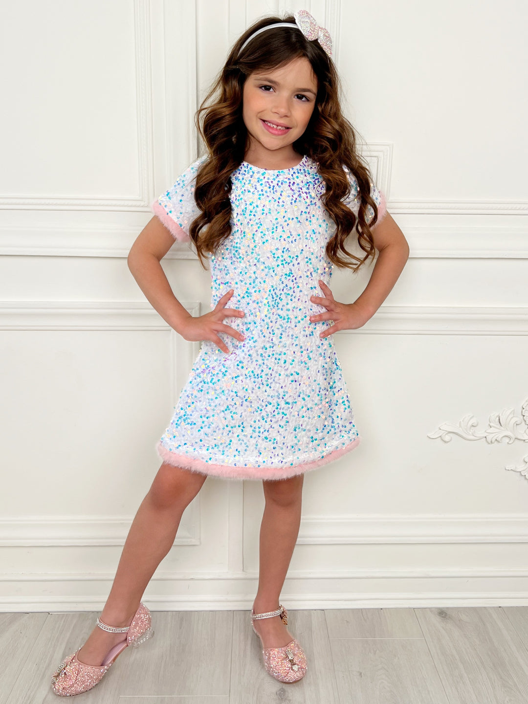 Sparkle & Shine Sequined Fur Party Dress