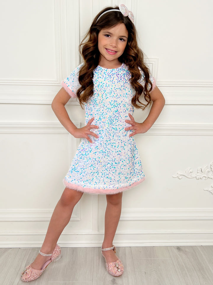 Sparkle & Shine Sequined Fur Party Dress