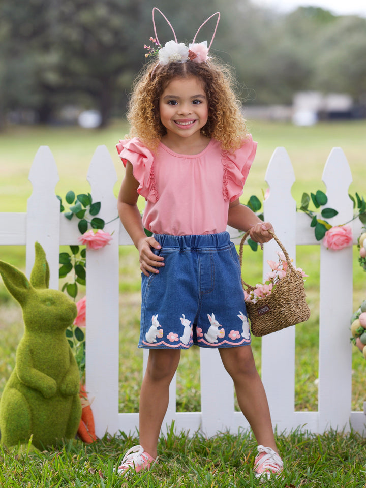 Bunny Business Denim Shorts Set Mia Belle Girls