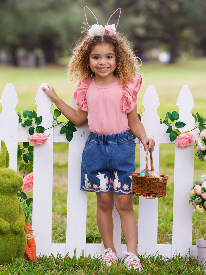 Bunny Business Denim Shorts Set Mia Belle Girls