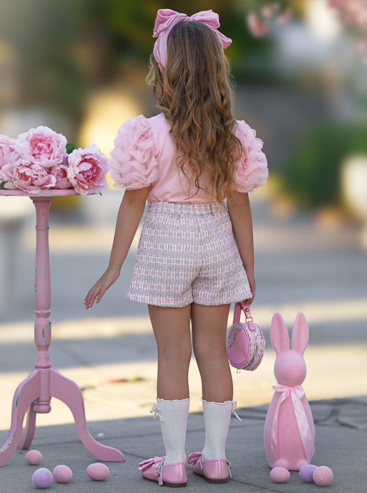 Mia Belle Girls Puff Sleeve And Plaid Skort Set | Girls Easter Sets