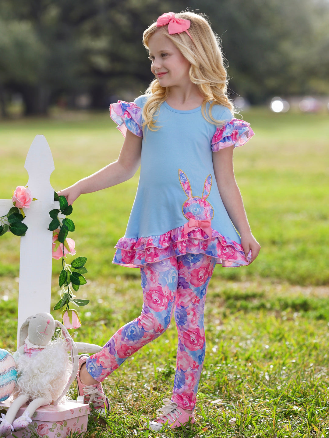Radiant Roses Floral Bunny Legging Set Mia Belle Girls