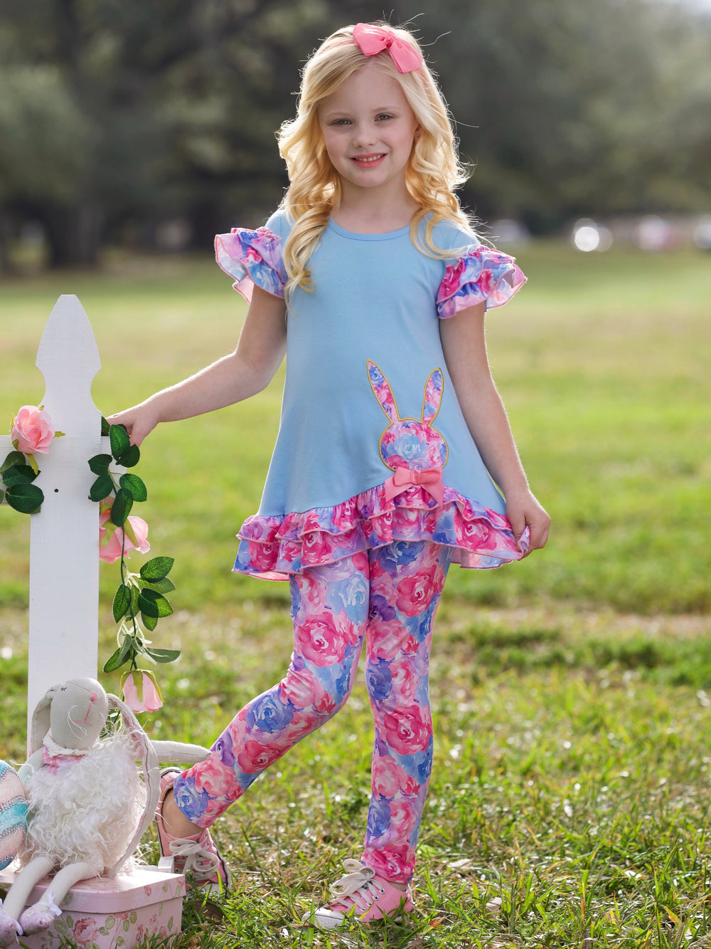 Radiant Roses Floral Bunny Legging Set Mia Belle Girls