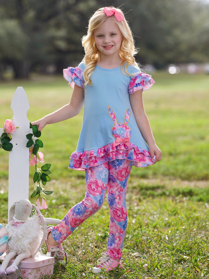 Radiant Roses Floral Bunny Legging Set Mia Belle Girls