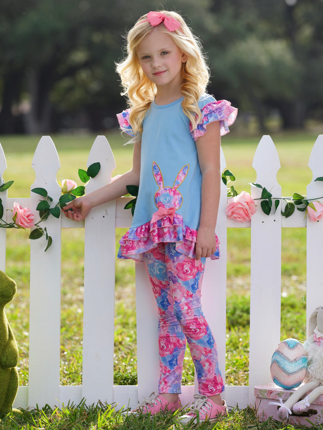 Radiant Roses Floral Bunny Legging Set Mia Belle Girls