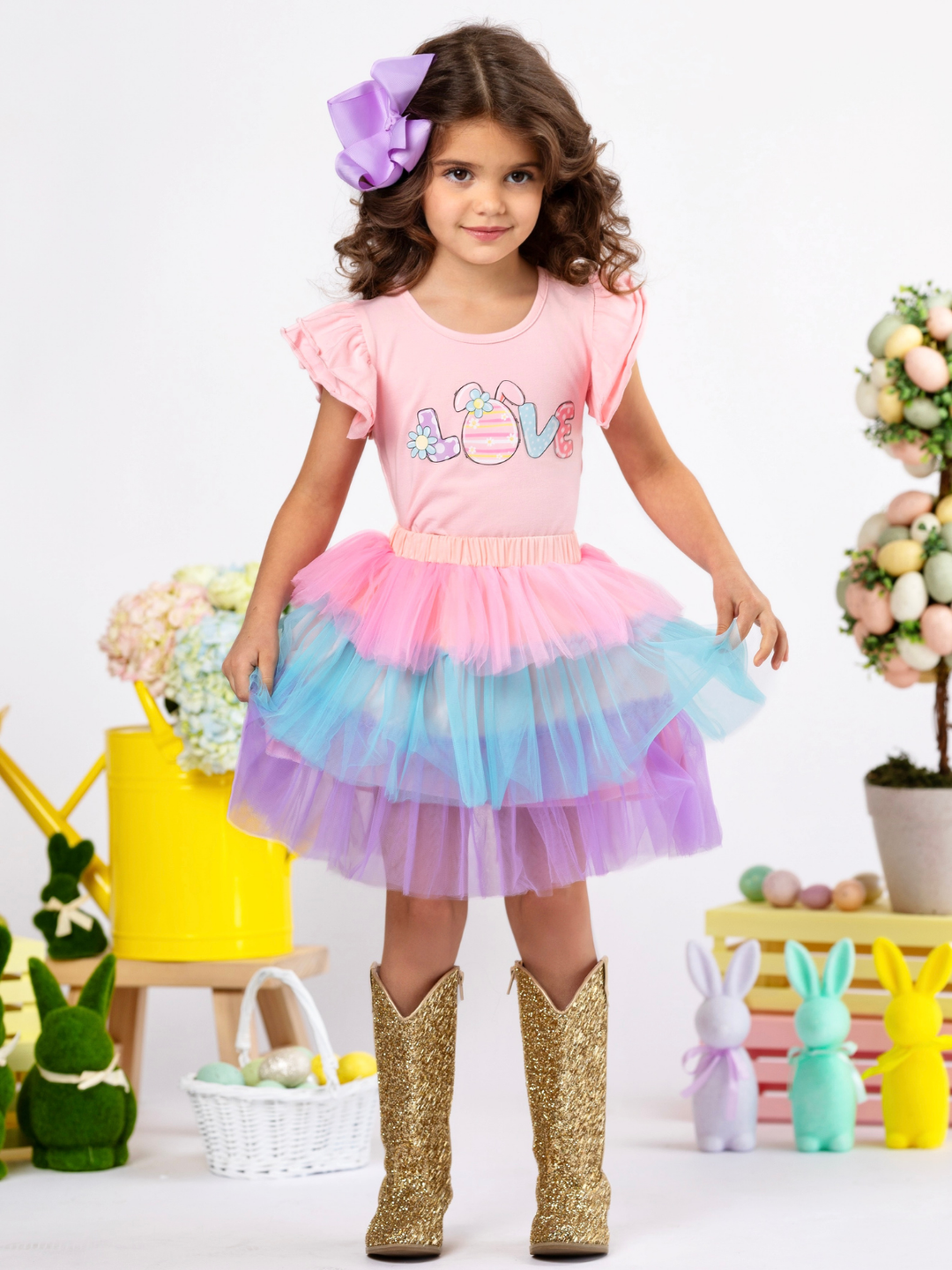 Love Easter Egg Top and Tutu Skirt Set Mia Belle Girls