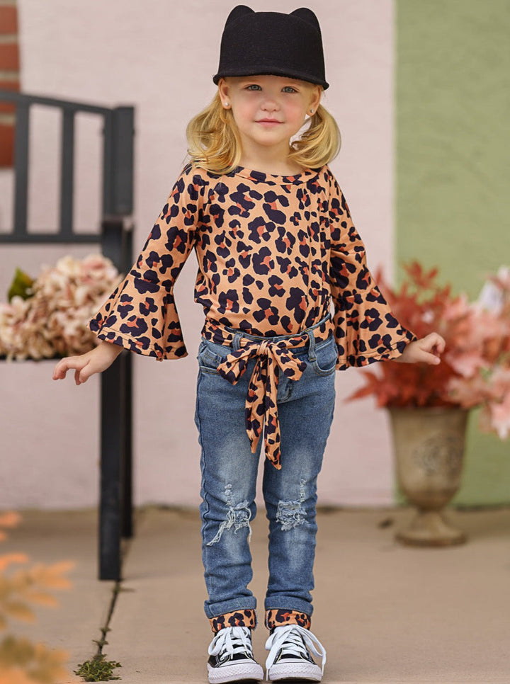 Girls Fall Fierce Leopard Top & Jeans Set - Mia Belle Girls