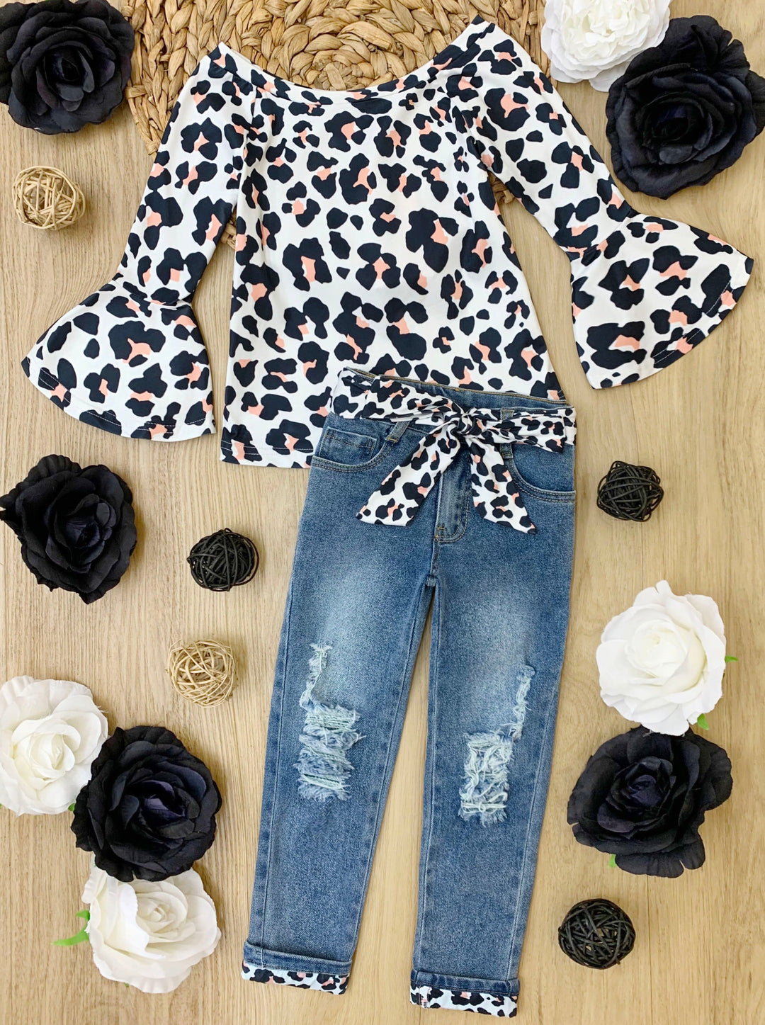 Girls Fall Fierce Leopard Top & Jeans Set - Mia Belle Girls