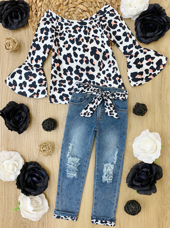 Girls Fall Fierce Leopard Top & Jeans Set - Mia Belle Girls