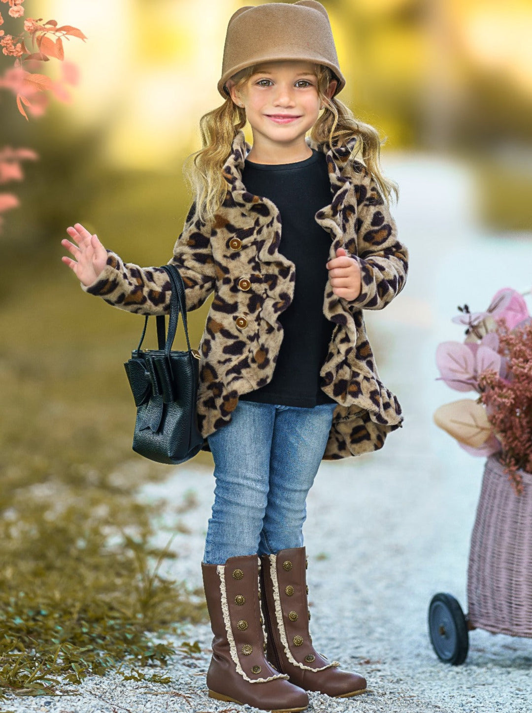 Kids Cardigans | Leopard Fleece Ruffle Cardigan | Mia Belle Girls