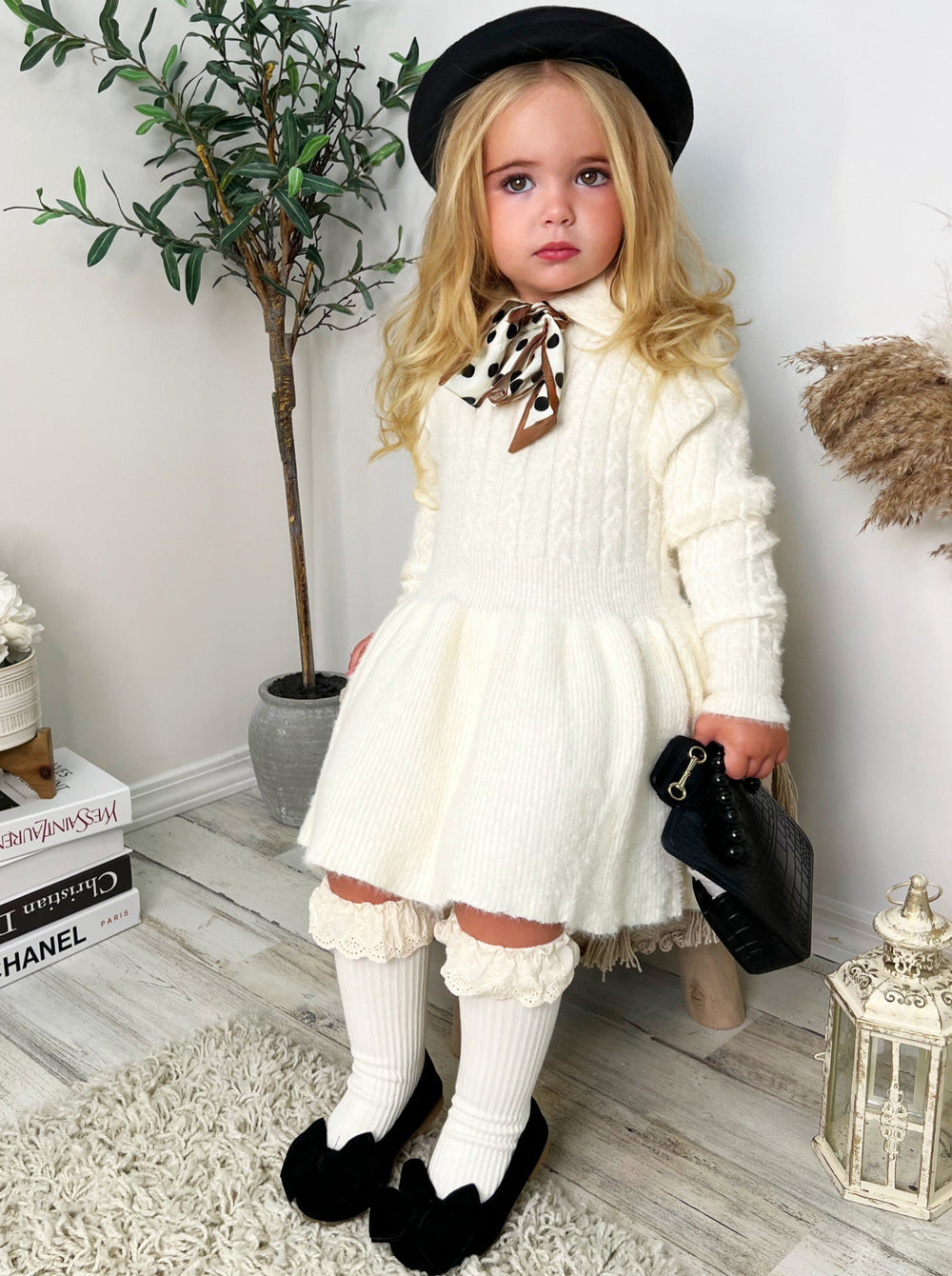 Preppy Chic Dresses | Creme Pleated Sweater Dress
