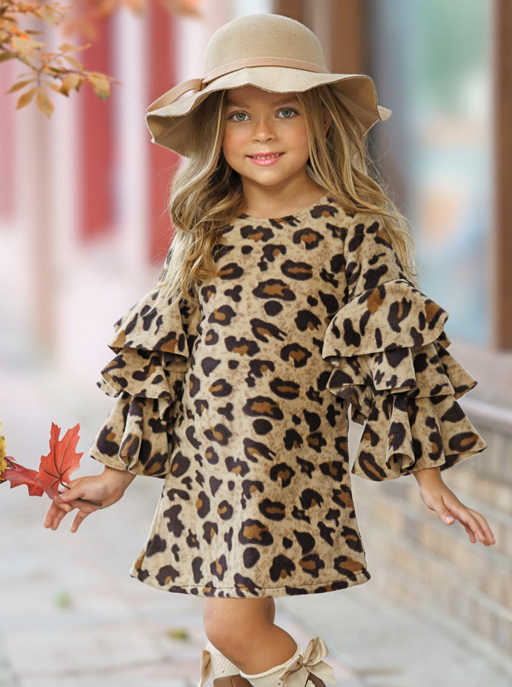 Spots In Style Animal Print Bell Sleeve Dress Leopard / 6Y/6X