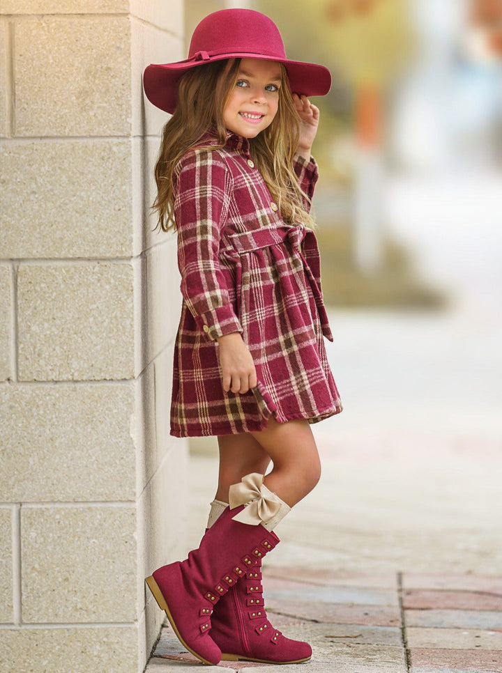 Pumpkin Harvest Burgundy Flannel Dress