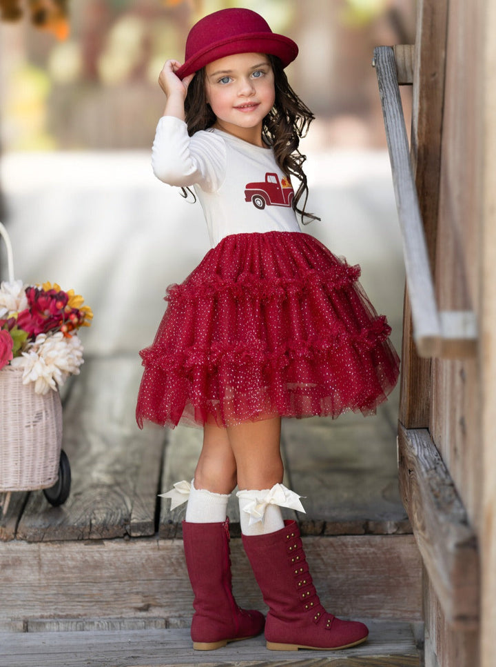 Vintage Truck Leaves Ruffled Tutu Dress Mia Belle Girls