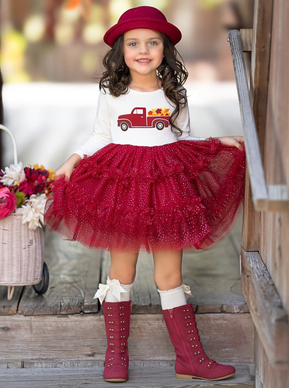 Vintage Truck Leaves Ruffled Tutu Dress Mia Belle Girls