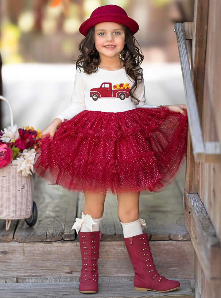 Vintage Truck Leaves Ruffled Tutu Dress Mia Belle Girls
