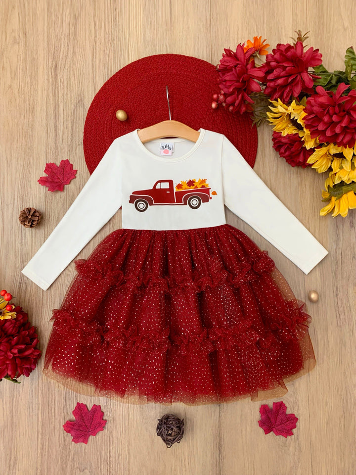 Vintage Truck Leaves Ruffled Tutu Dress Mia Belle Girls
