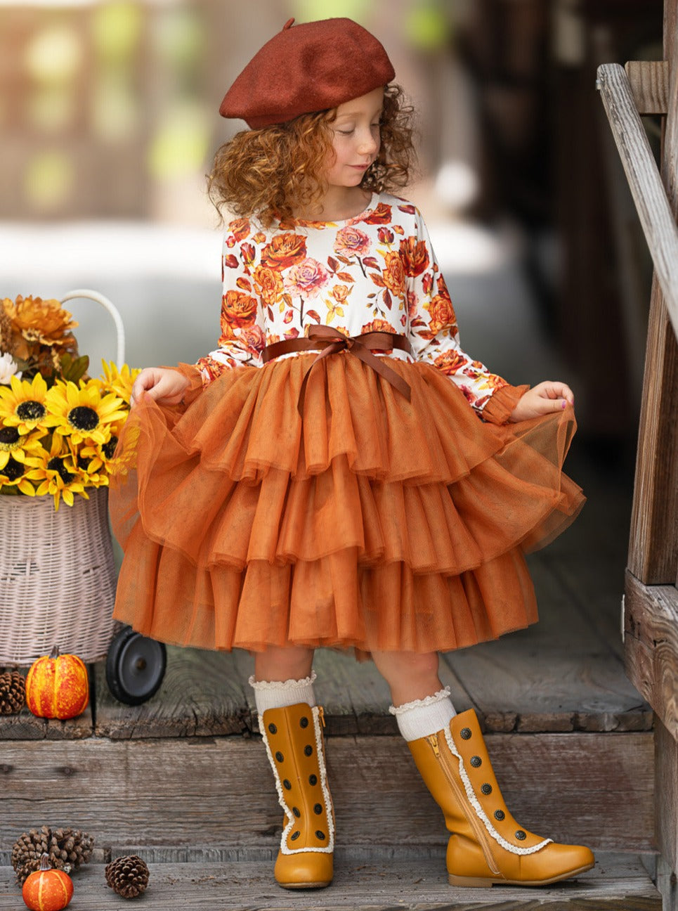 Autumn Floral Ruffle Tutu Dress Mia Belle Girls