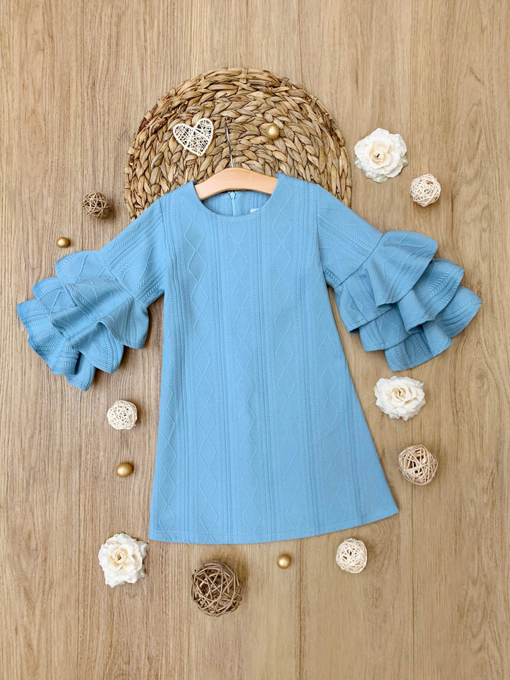 Charming Blue Ruffle Sleeve Cable Knit Sweater Dress Mia Belle Girls