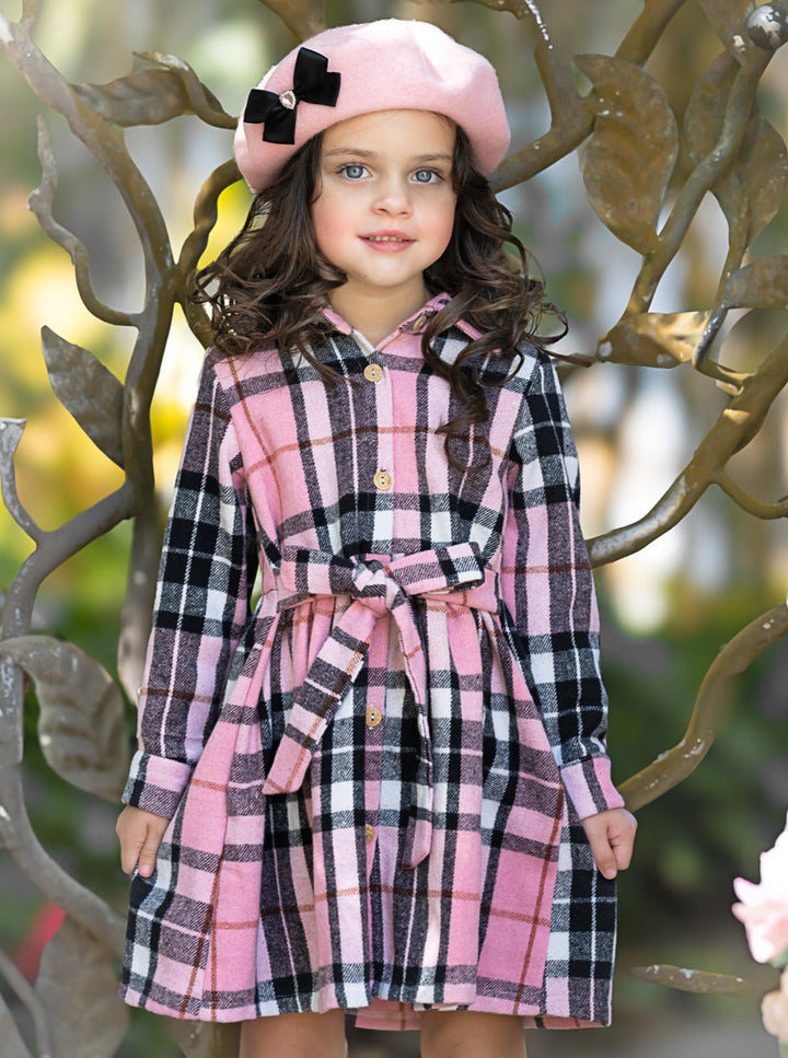 Pink Plaid Long Sleeve Shirt Dress Mia Belle Girls