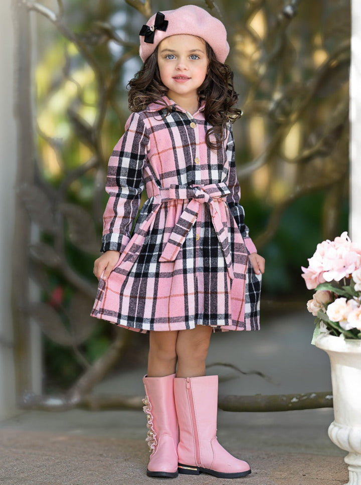 Pink Plaid Long Sleeve Shirt Dress Mia Belle Girls