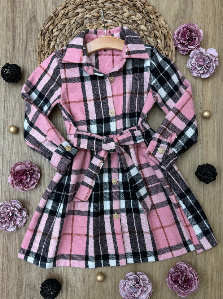 Pink Plaid Long Sleeve Shirt Dress Mia Belle Girls