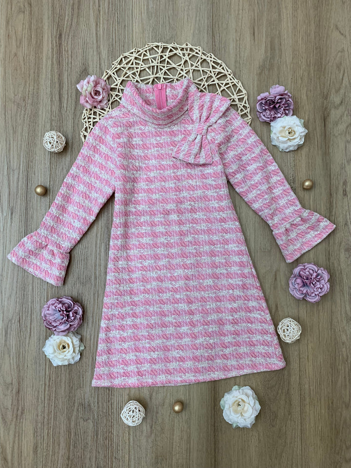 Charming Checked Tweed Pink with Accent Bow Dress Mia Belle Girls