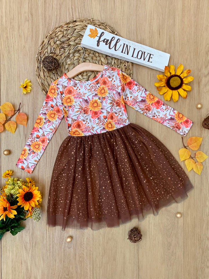 Autumn Floral Glitter Tutu Dress Mia Belle Girls
