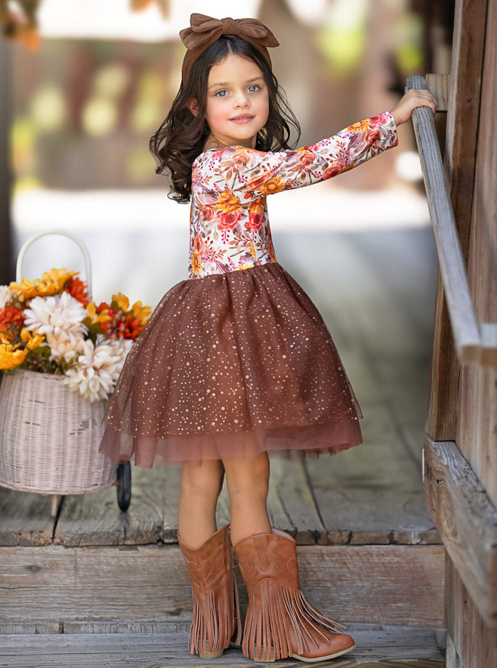 Autumn Floral Glitter Tutu Dress Mia Belle Girls