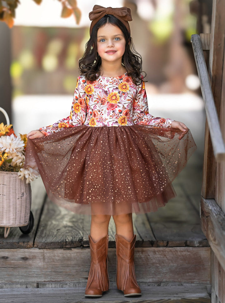 Autumn Floral Glitter Tutu Dress Mia Belle Girls