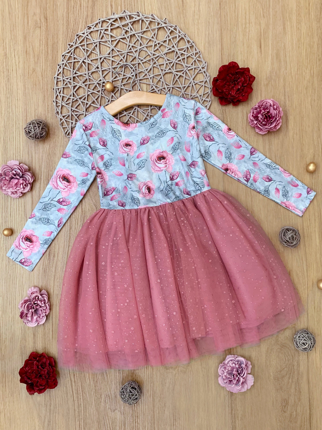 Whimsical Rose Glitter Tutu Dress Mia Belle Girls