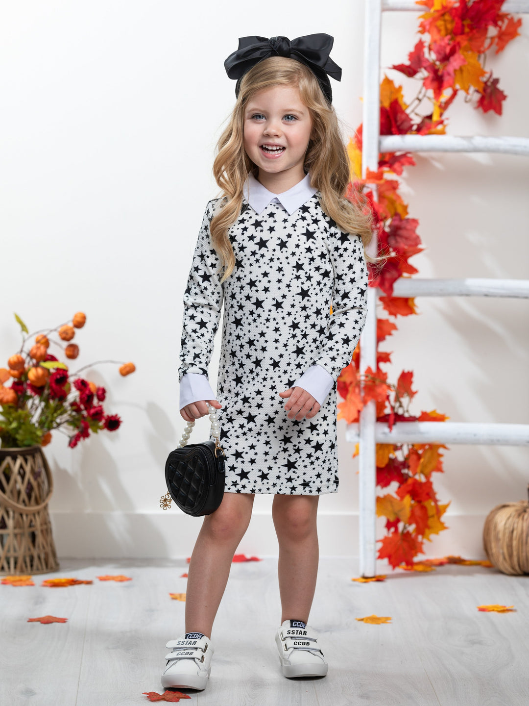 White Stellar Star Collared Dress by Kids Couture Mia Belle Girls