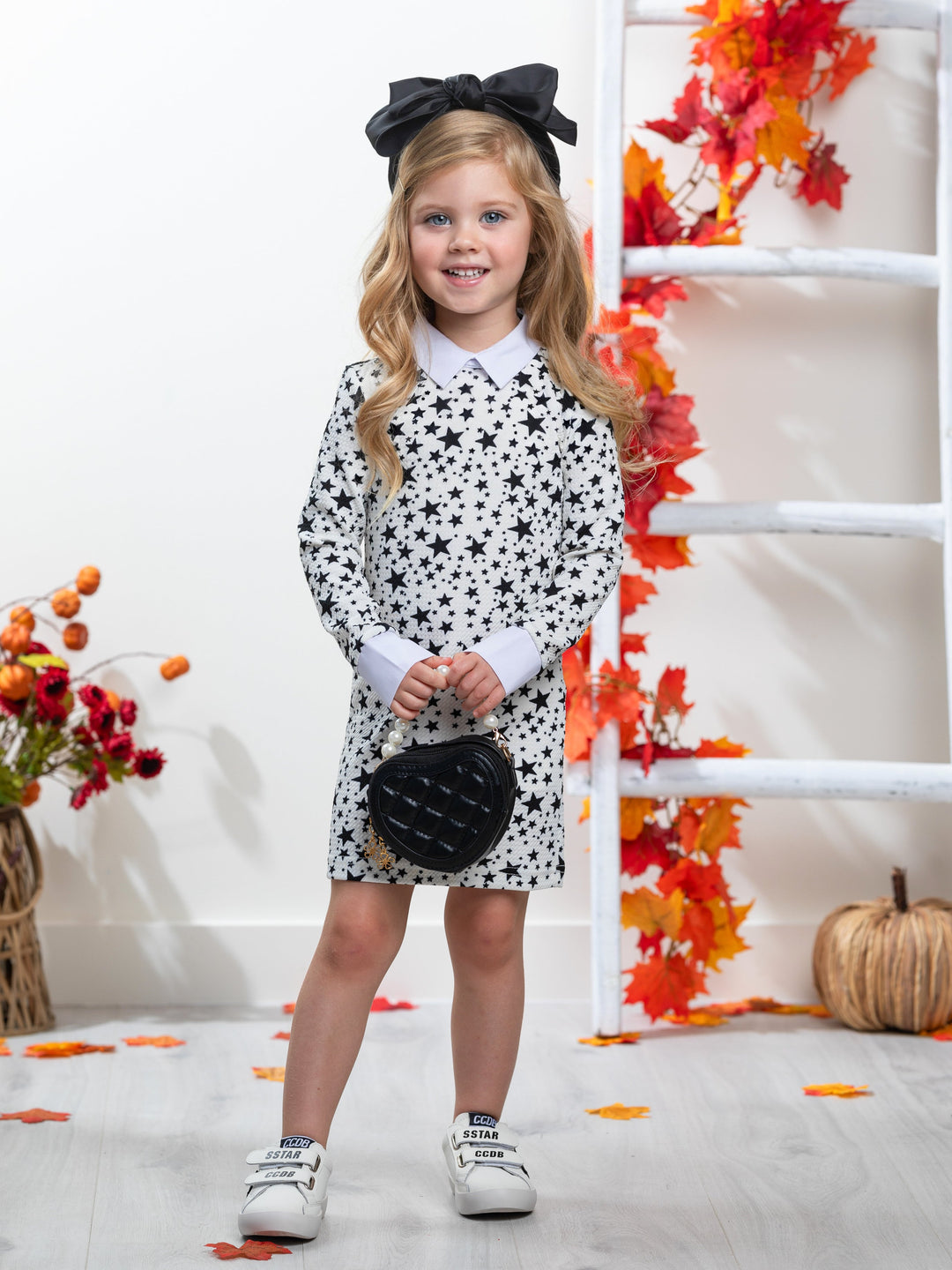 White Stellar Star Collared Dress by Kids Couture Mia Belle Girls