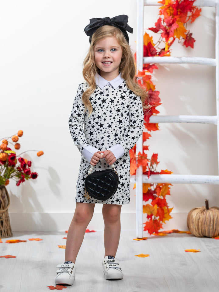 White Stellar Star Collared Dress by Kids Couture Mia Belle Girls