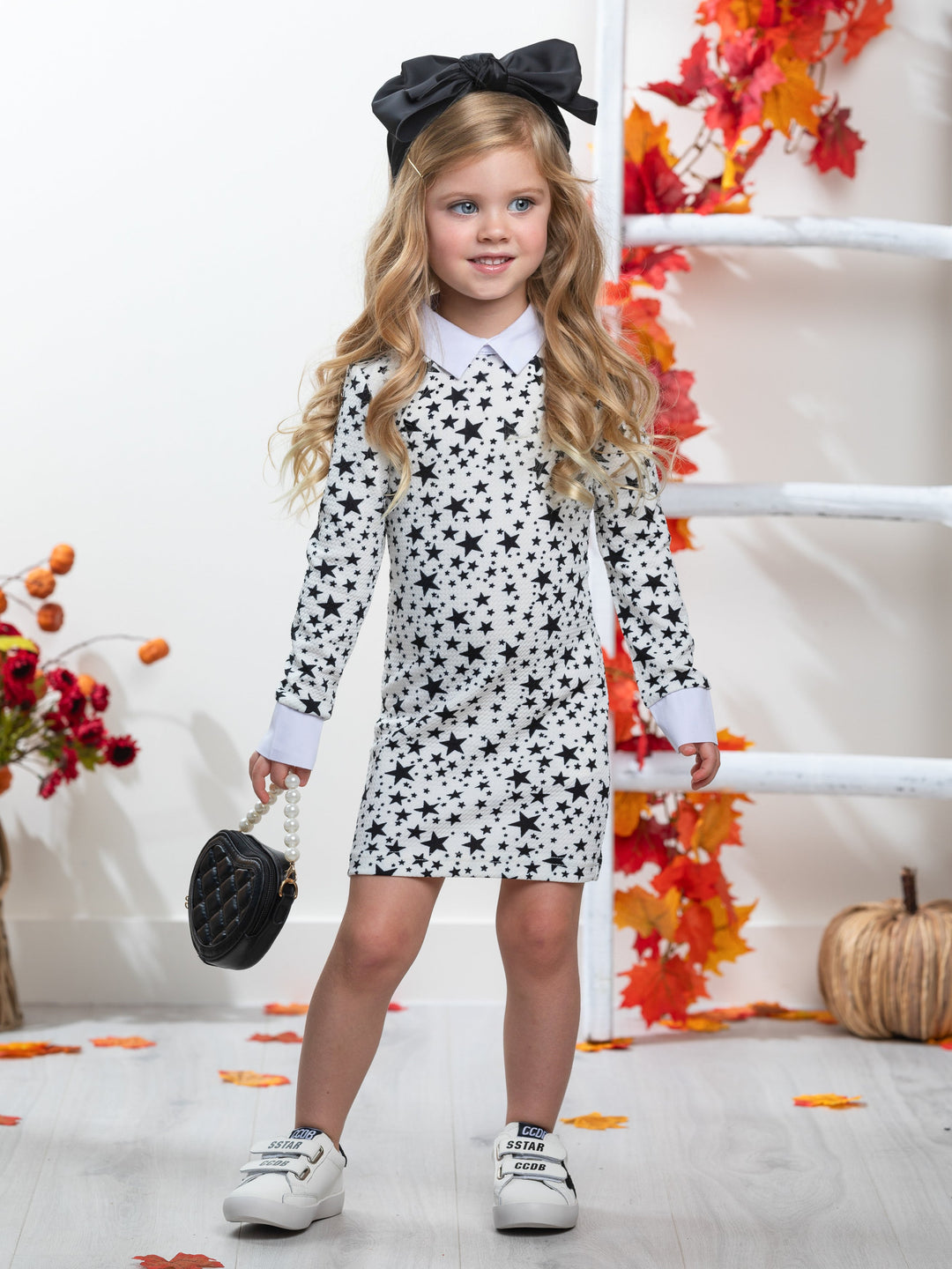 White Stellar Star Collared Dress by Kids Couture Mia Belle Girls