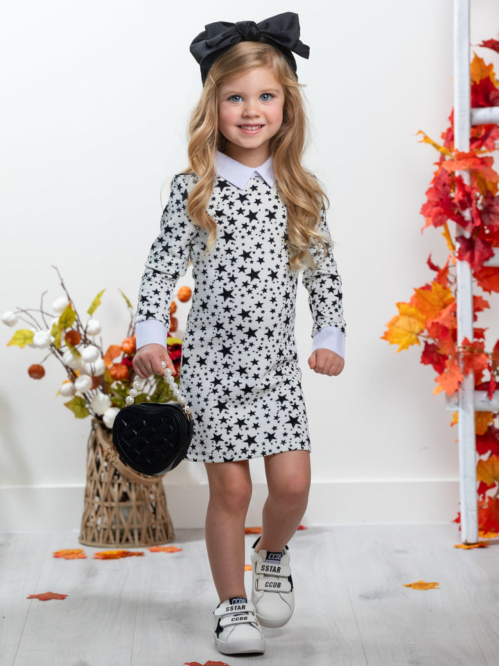 White Stellar Star Collared Dress by Kids Couture Mia Belle Girls