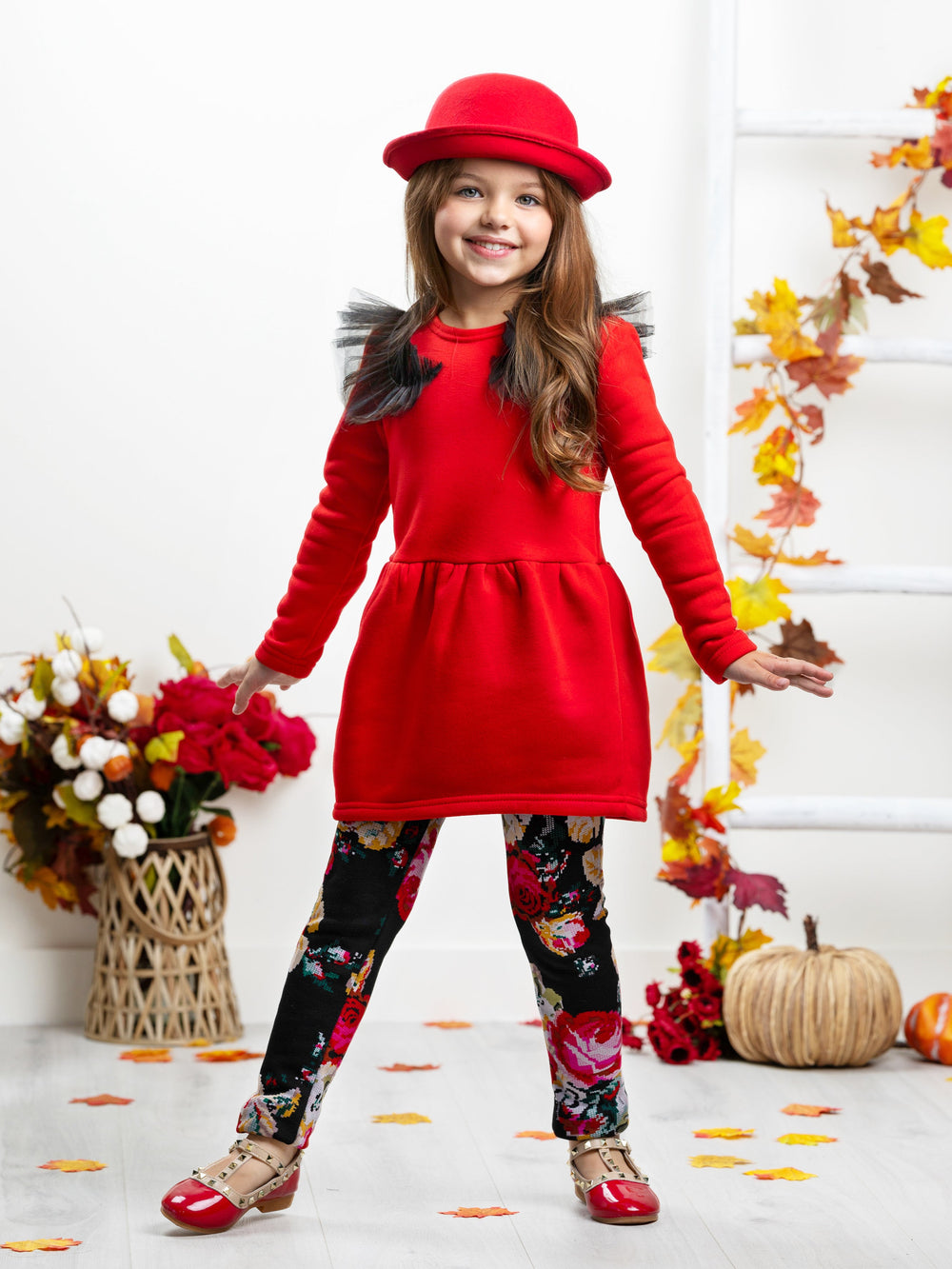 Burgundy Tulle Shoulder Long Sleeved Tunic by Kids Couture Mia Belle Girls