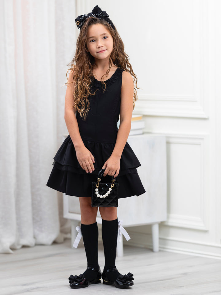 Black Bow Tiered Ruffle Dress by Kids Couture Mia Belle Girls