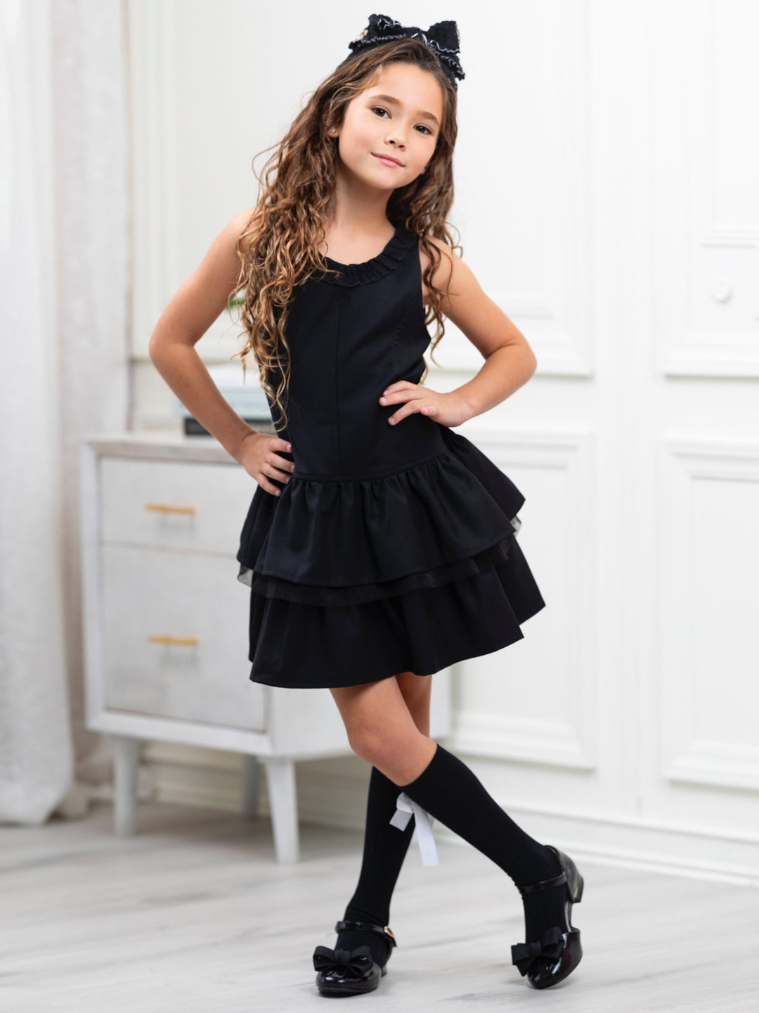 Black Bow Tiered Ruffle Dress by Kids Couture – Mia Belle Girls Black Bow Tiered Ruffle Dress by Kids Couture – Mia Belle Girls