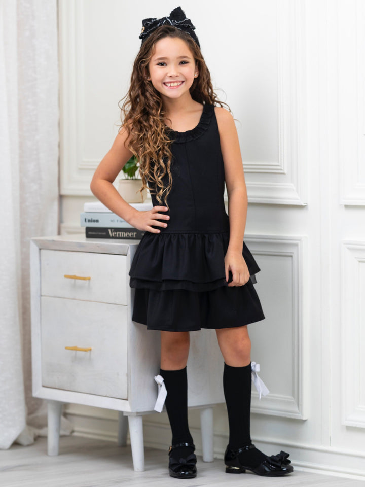 Black Bow Tiered Ruffle Dress by Kids Couture Mia Belle Girls