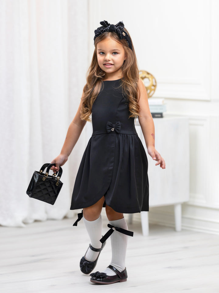 Classic Black Bow Accent A-Line Dress by Kids Couture Mia Belle Girls