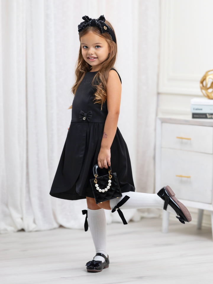 Classic Black Bow Accent A-Line Dress by Kids Couture Mia Belle Girls