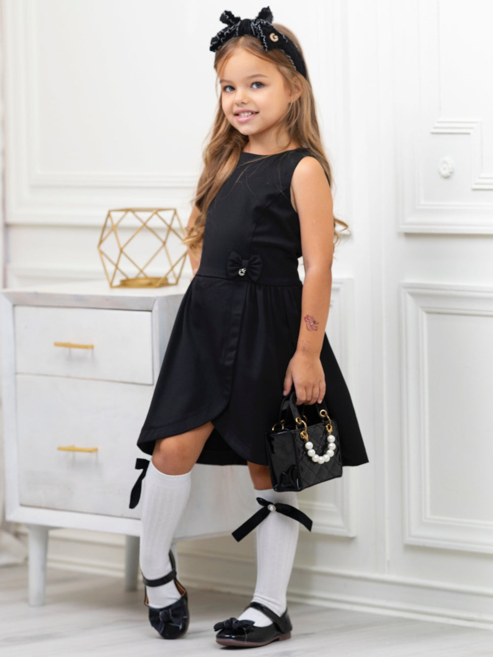 Classic Black Bow Accent A-Line Dress by Kids Couture Mia Belle Girls