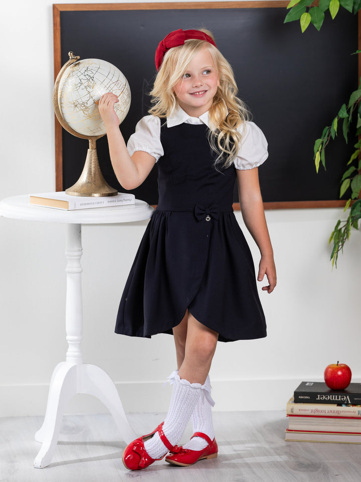 Navy Tulip Hem Girls Uniform Dress by Kids Couture Mia Belle Girls