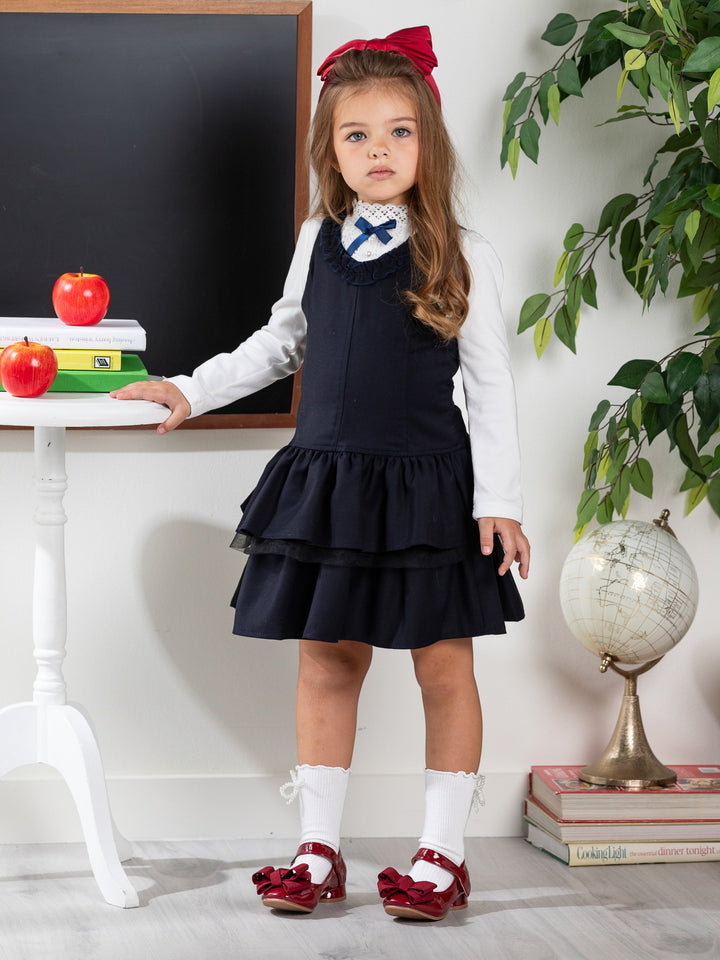 Navy Tiered Girls Uniform Dress by Kids Couture Mia Belle Girls