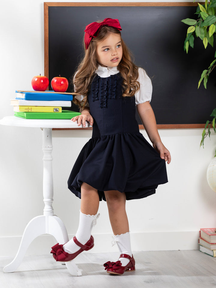 Chic Navy Ruffle Uniform Dress by Kids Couture Mia Belle Girls