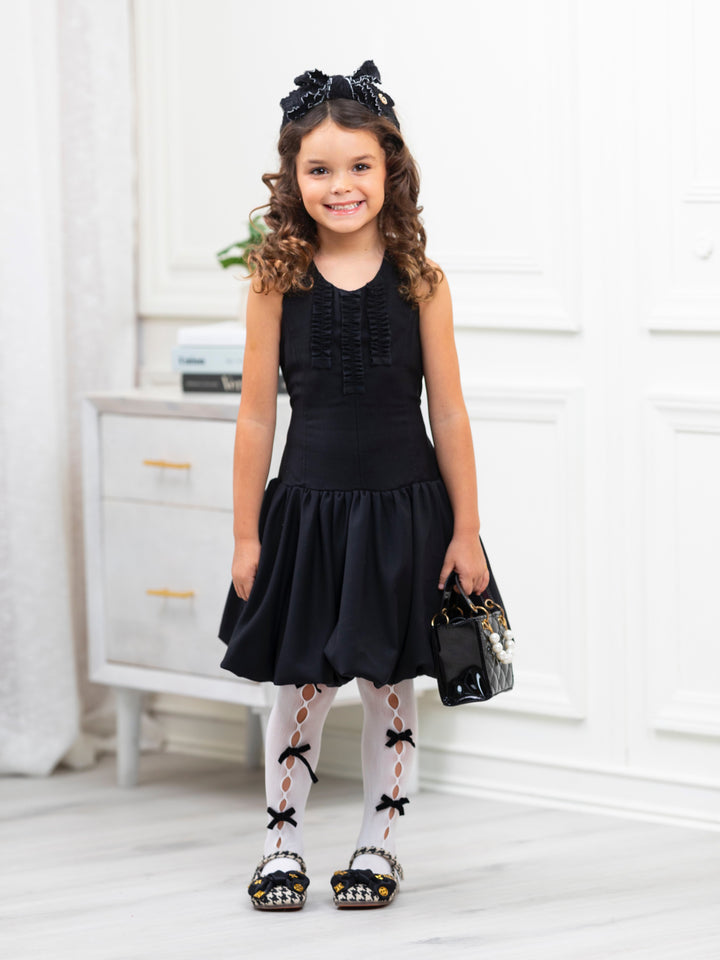 Black Sophisticated Sweetheart Ruffle Trim Dress by Kids Couture Mia Belle Girls