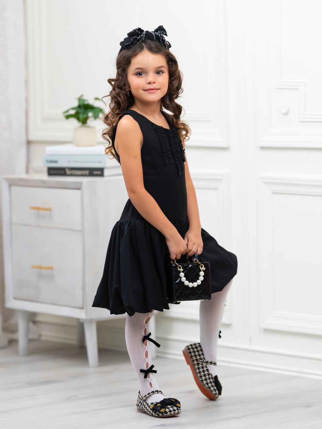 Black Sophisticated Sweetheart Ruffle Trim Dress by Kids Couture Mia Belle Girls