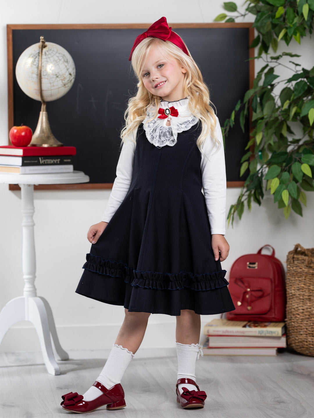 Classic Elegance Ruffle Front Navy Dress by Kids Couture Mia Belle Girls
